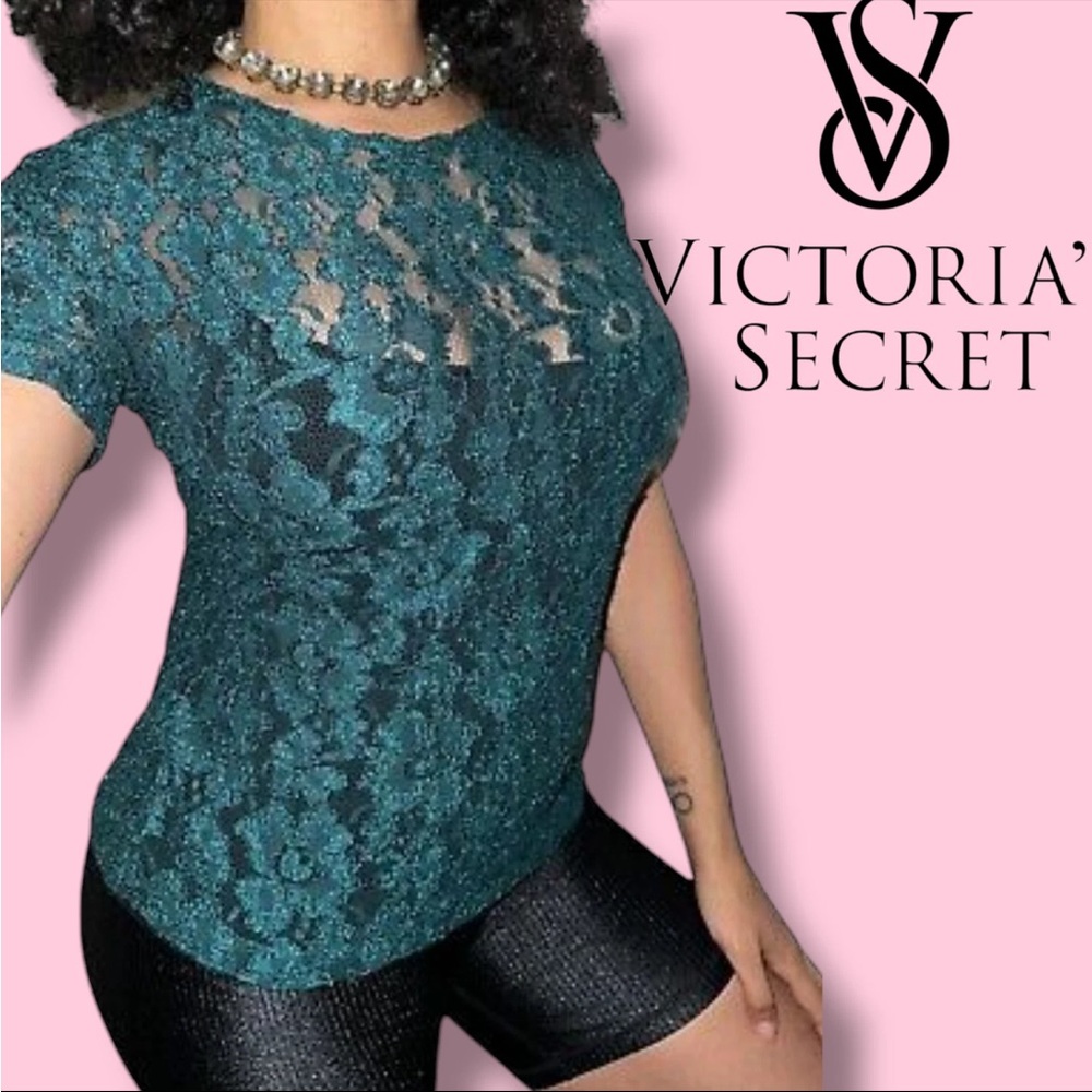 Victoria's Secret Crown Gold Label Teal Lace Top Size Large